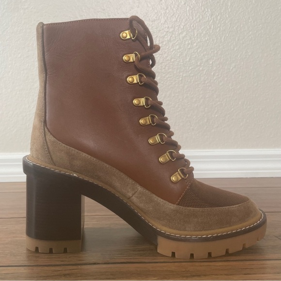 Tory Burch 95 mm Miller Lug Sole Booties boots lace up zipper chunky combat boot - Picture 15 of 16